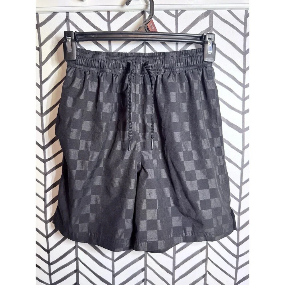 Athletic Works Black Check Pattern Activewear Shorts Boys L 10/12 7027